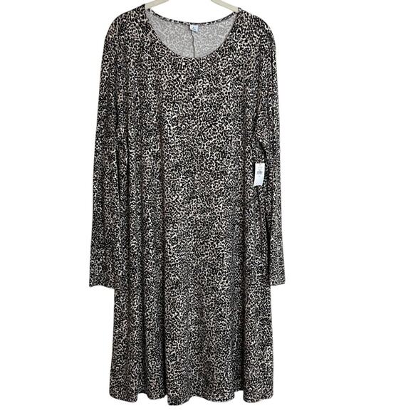 Old Navy Womens Flare Dress Size XL Dark Animal Print Long Sleeve Rayon Spandex - Picture 1 of 6